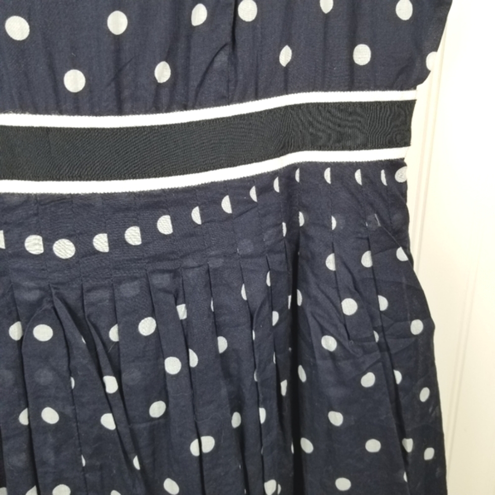 Talbots Size 14P Sleeveless Pleated Dress Cotton Blue White Polka Dot Coastal - Picture 11 of 12